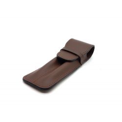 Etui 2 stylos en cuir marron