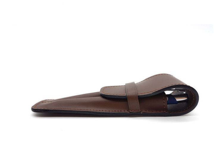 Etui 2 stylos en cuir marron