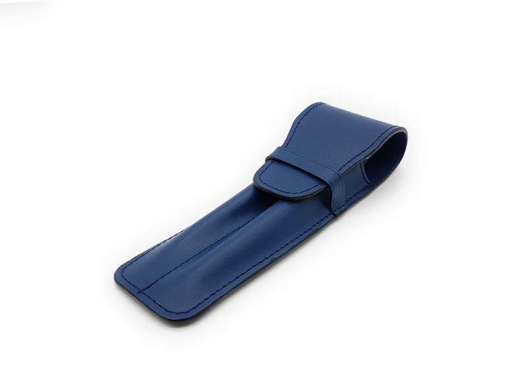 Etui 2 stylos en cuir bleu cobalt