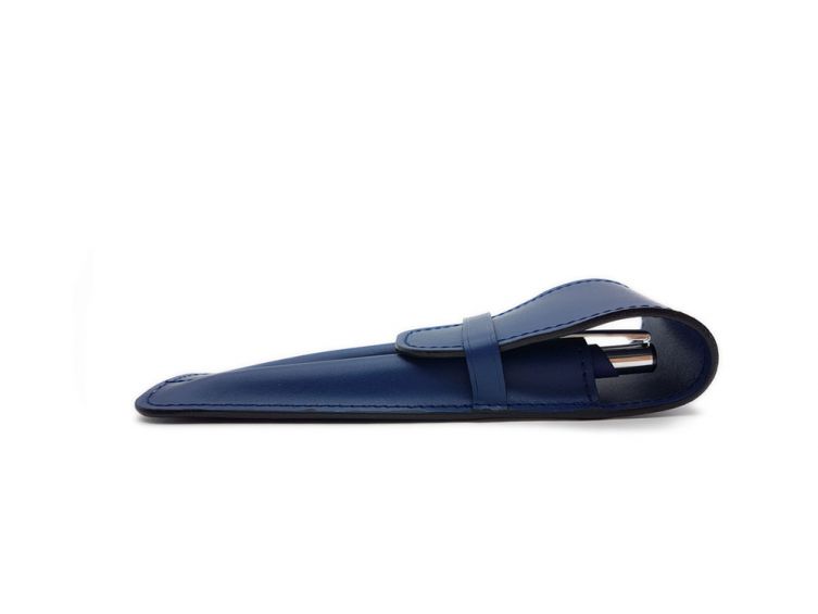 Etui 2 stylos en cuir bleu cobalt