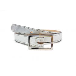 Fine ceinture femme en cuir argenté, boucle rectangulaire - 9087 
