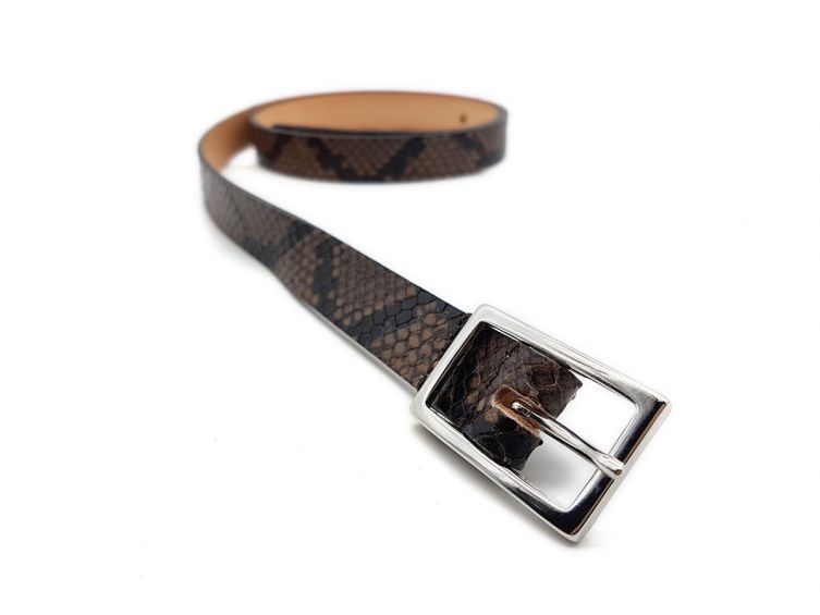 Fine ceinture femme en cuir "python", boucle rectangulaire - 9087 