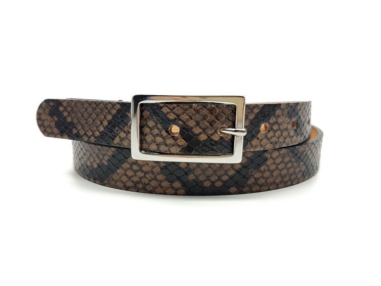 Fine ceinture femme en cuir "python", boucle rectangulaire - 9087 