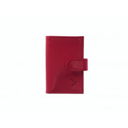 Porte-cartes compact de luxe tout cuir fuchsia fermeture à patte - C1167P