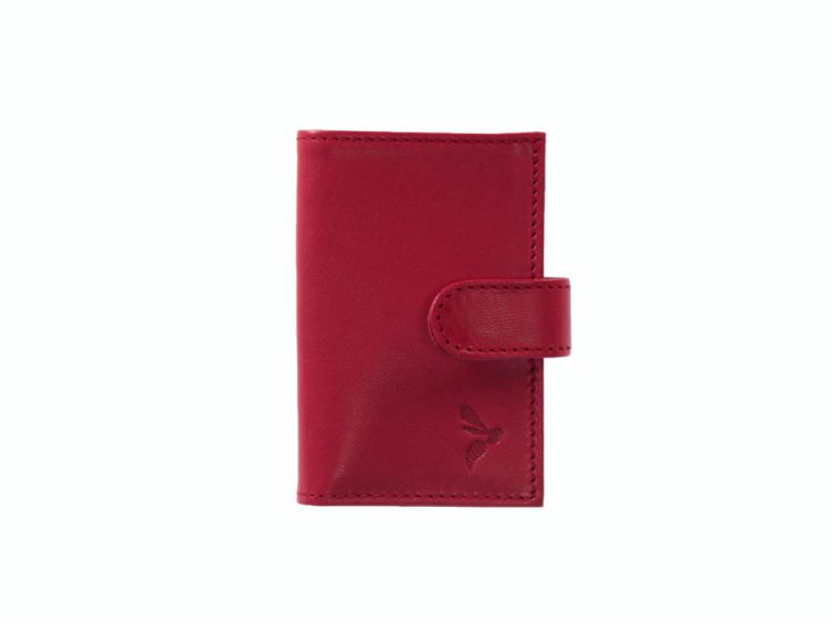 Porte-cartes compact de luxe tout cuir fuchsia fermeture à patte - C1167P