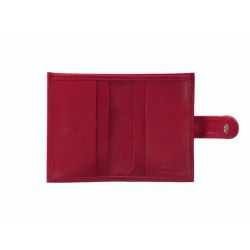 Porte-cartes compact de luxe tout cuir fuchsia fermeture à patte - C1167P
