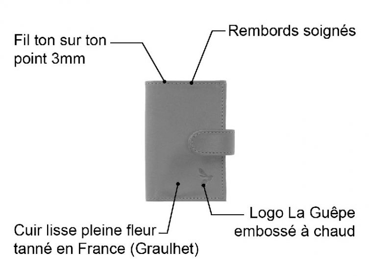 Porte-cartes compact de luxe tout cuir fuchsia fermeture à patte - C1167P