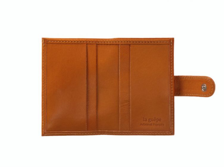 Porte-cartes compact de luxe tout cuir moutarde fermeture à patte - C1167P