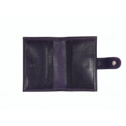Porte-cartes compact de luxe tout cuir myrtille fermeture à patte - C1167P