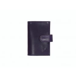 Porte-cartes compact de luxe tout cuir myrtille fermeture à patte - C1167P