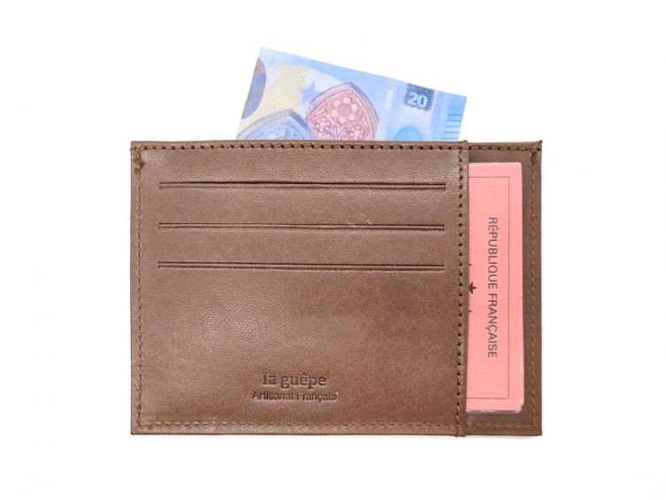 Porte-cartes "ouvert" de luxe tout cuir marron 6 Cartes - PM-013-01 