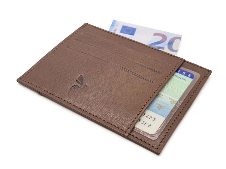 Porte-cartes "ouvert" de luxe tout cuir marron 6 Cartes - PM-013-01 