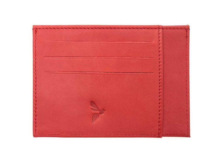 Porte-cartes "ouvert" de luxe tout cuir rouge 6 Cartes - PM-013-01 