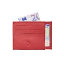 Porte-cartes "ouvert" de luxe tout cuir rouge 6 Cartes - PM-013-01 