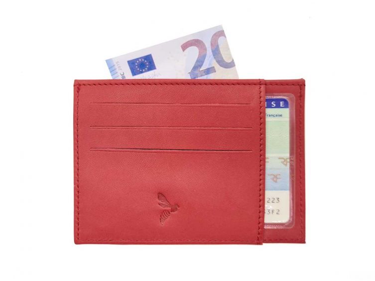 Porte-cartes "ouvert" de luxe tout cuir rouge 6 Cartes - PM-013-01 