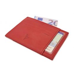 Porte-cartes "ouvert" de luxe tout cuir rouge 6 Cartes - PM-013-01 