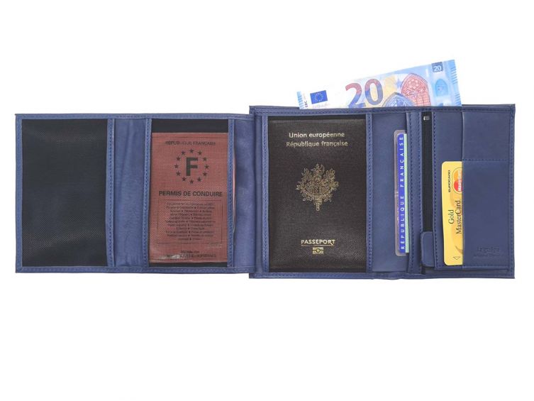 Portefeuille luxe en cuir bleu - 15 cm - PM-019-01