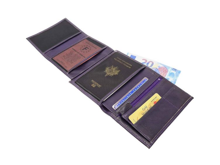 Portefeuille luxe en cuir myrtille - 15 cm - PM-019-01