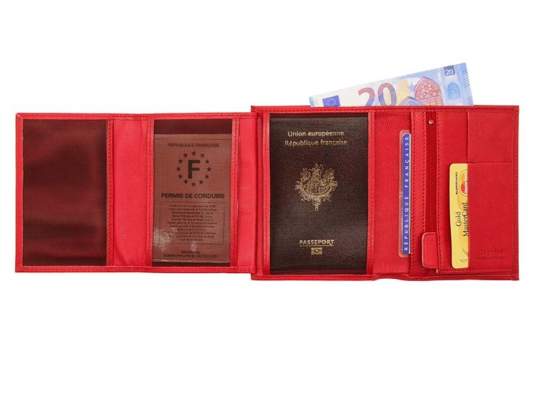 Portefeuille luxe en cuir rouge - 15 cm - PM-019-01