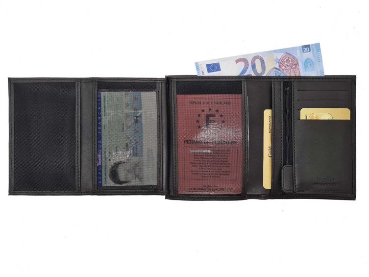 Portefeuille luxe en cuir noir - 13 cm - PM-028-01