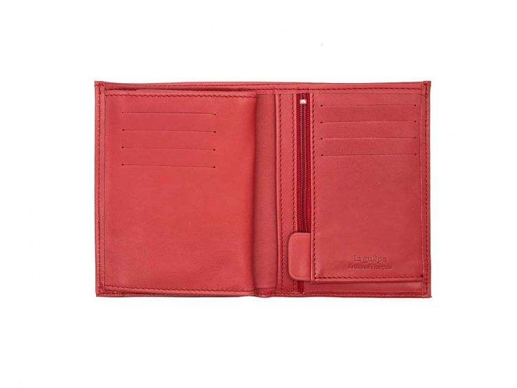 Portefeuille luxe en cuir rouge - 13 cm - PM-028-01