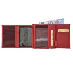 Portefeuille luxe en cuir rouge - 13 cm - PM-028-01