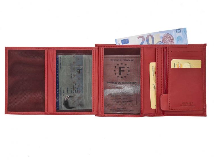 Portefeuille luxe en cuir rouge - 13 cm - PM-028-01