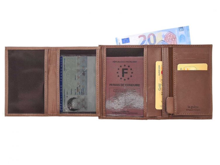 Portefeuille luxe en cuir marron - 13 cm - PM-028-01