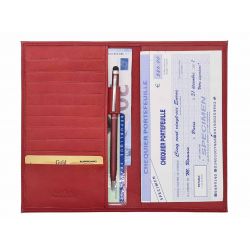 Porte chéquier de luxe tout cuir rouge - PM-012-01 