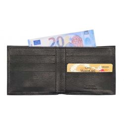 Porte-cartes à l'italienne de luxe tout cuir noir 6 Cartes - PM-011-01 