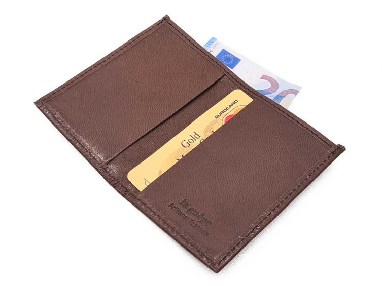 Porte-cartes minimaliste de luxe tout cuir marron 2 Cartes - PM-017-01 