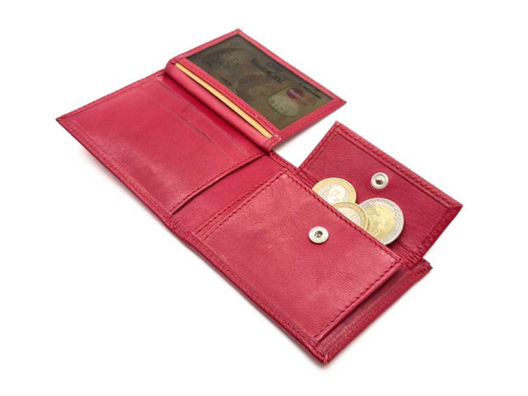 Porte monnaie à l'italienne de luxe 3 volets tout cuir fuchsia - PM-036-01