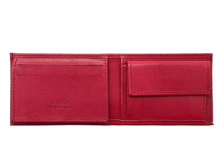 Porte monnaie à l'italienne de luxe 3 volets tout cuir fuchsia - PM-036-01