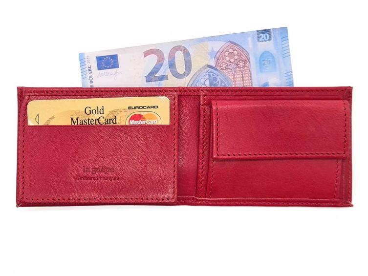 Porte monnaie à l'italienne de luxe 3 volets tout cuir fuchsia - PM-036-01