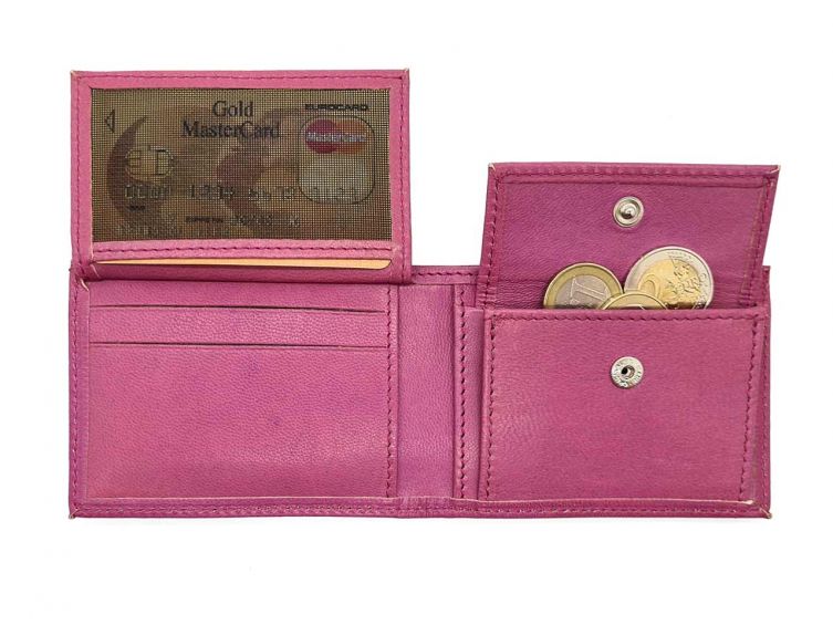 Porte monnaie à l'italienne de luxe 3 volets tout cuir rose lilas - PM-036-01
