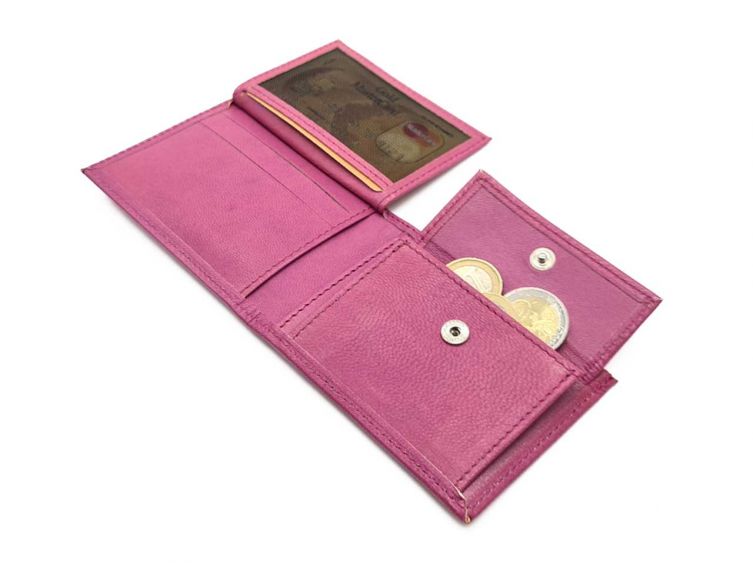 Porte monnaie à l'italienne de luxe 3 volets tout cuir rose lilas - PM-036-01