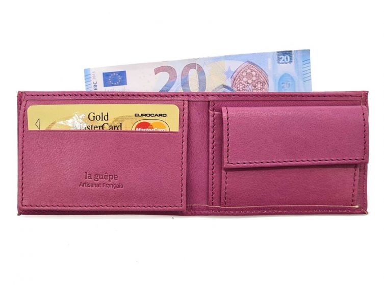 Porte monnaie à l'italienne de luxe 3 volets tout cuir rose lilas - PM-036-01