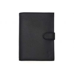 Portefeuille "Luxe" en cuir noir avec patte - 15 cm 4 volets - PM-020-01