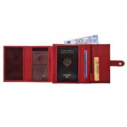 Portefeuille "Luxe" en cuir rouge avec patte - 15 cm 4 volets - PM-020-01