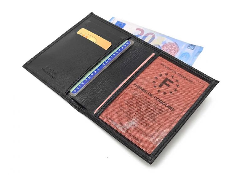 Fin portefeuille "Luxe" en cuir noir protège l'essentiel - 12 cm - PM-021-01