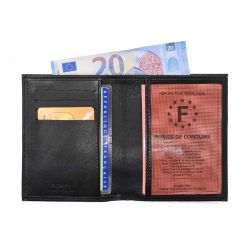 Fin portefeuille "Luxe" en cuir noir protège l'essentiel - 12 cm - PM-021-01
