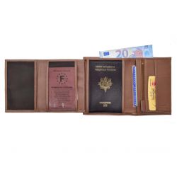 Portefeuille "Luxe" en cuir marron - 15 cm 4 volets - PM-019-01