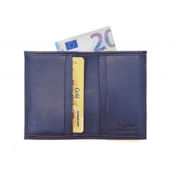 Porte-cartes compact "Luxe" tout cuir bleu - PM-038-01