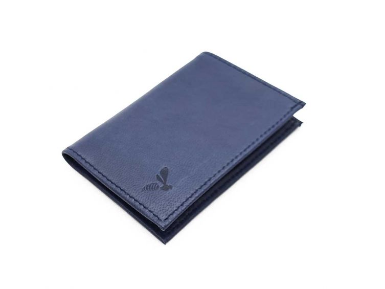 Porte-cartes compact "Luxe" tout cuir bleu - PM-038-01