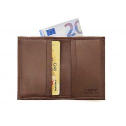 Porte-cartes compact "Luxe" tout cuir marron - PM-038-01