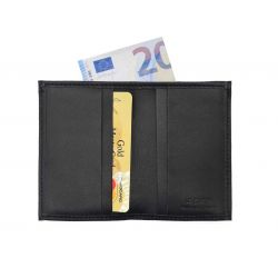 Porte-cartes compact "Luxe" tout cuir noir - PM-038-01