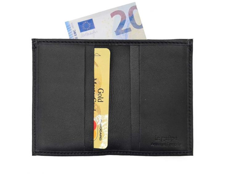 Porte-cartes compact "Luxe" tout cuir noir - PM-038-01
