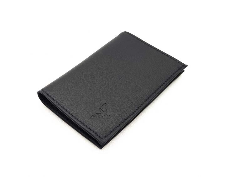 Porte-cartes compact "Luxe" tout cuir noir - PM-038-01