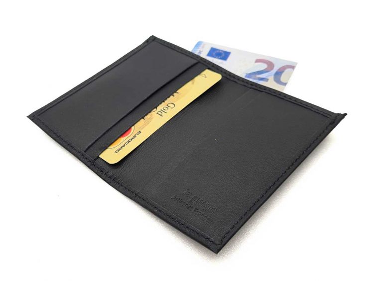Porte-cartes compact "Luxe" tout cuir noir - PM-038-01