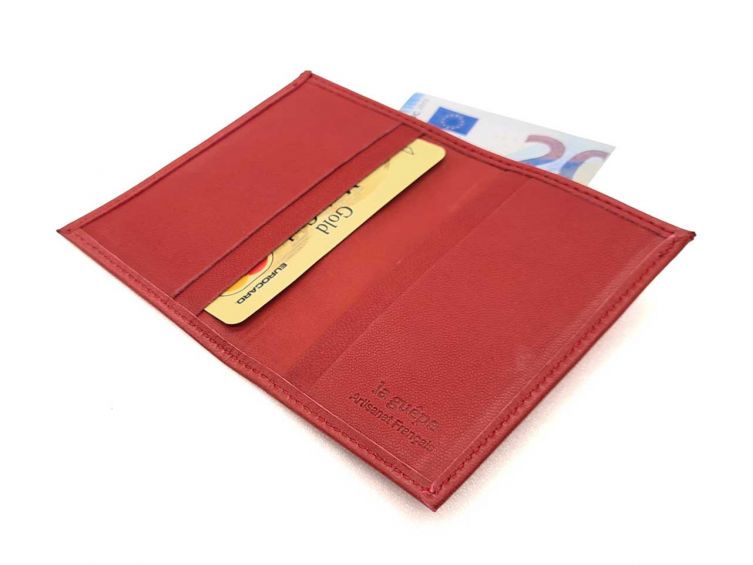 Porte-cartes compact "Luxe" tout cuir rouge - PM-038-01